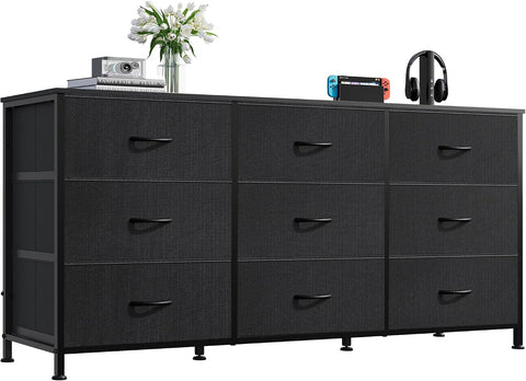 WLIVE Dresser TV Stand for 55 Inch TV, 9 Drawer Dresser for Bedroom, Black