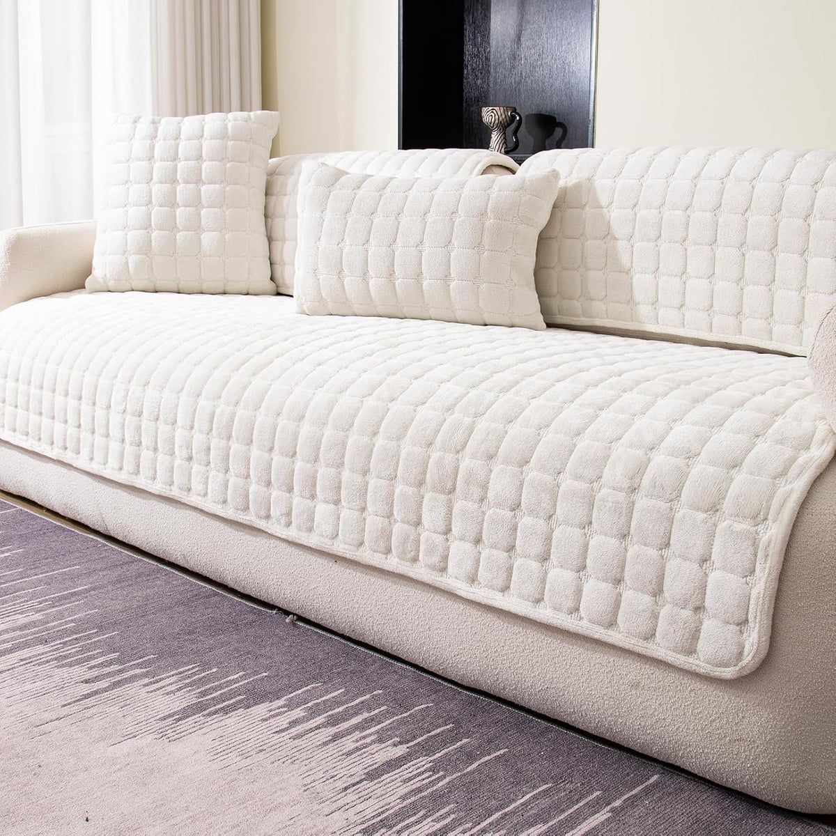 Sectional Velvet Couch Covers for 1 Seat, White, 1PC, 27.6"x27.6"