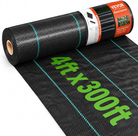 VEVOR 4FTx300FT Premium Heavy Duty Weed Barrier Landscape Fabric, 3.2OZ Woven Geotextile Fabric Under Gravel, High Permeability for Weed Blocker Weed Mat, Driveway Fabric, Weed Control Garden Cloth