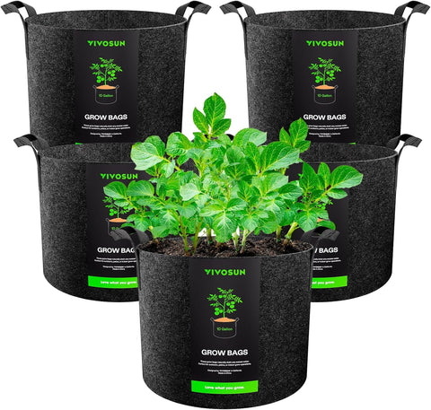 VIVOSUN 5-Pack 10 Gallon Plant Grow Bags Fabric Pots with Handles