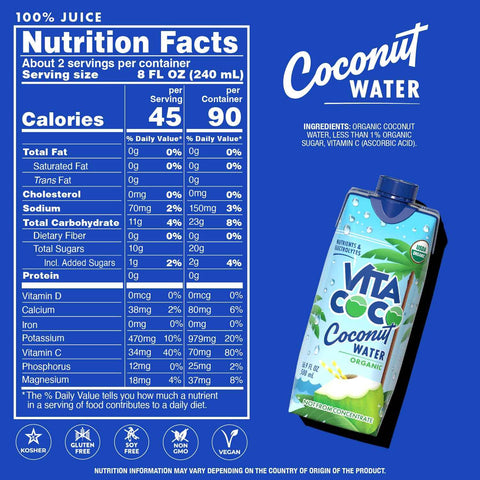 Vita Coco Organic Coconut Water, Original, 16.9 Oz (Pack of 12)