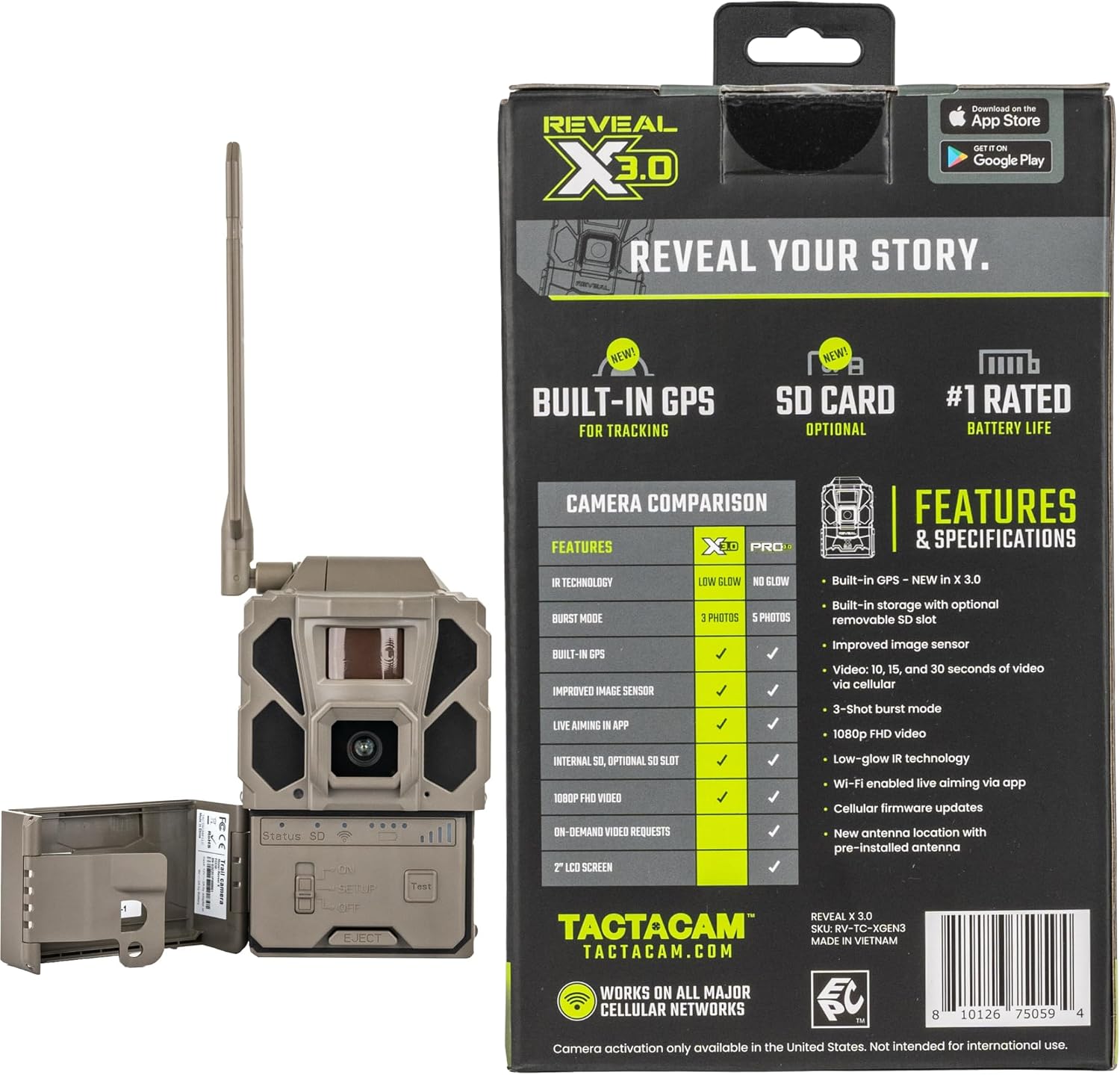 TACTACAM Reveal X 3.0 Cellular Trail Camera, Night Vision, Waterproof