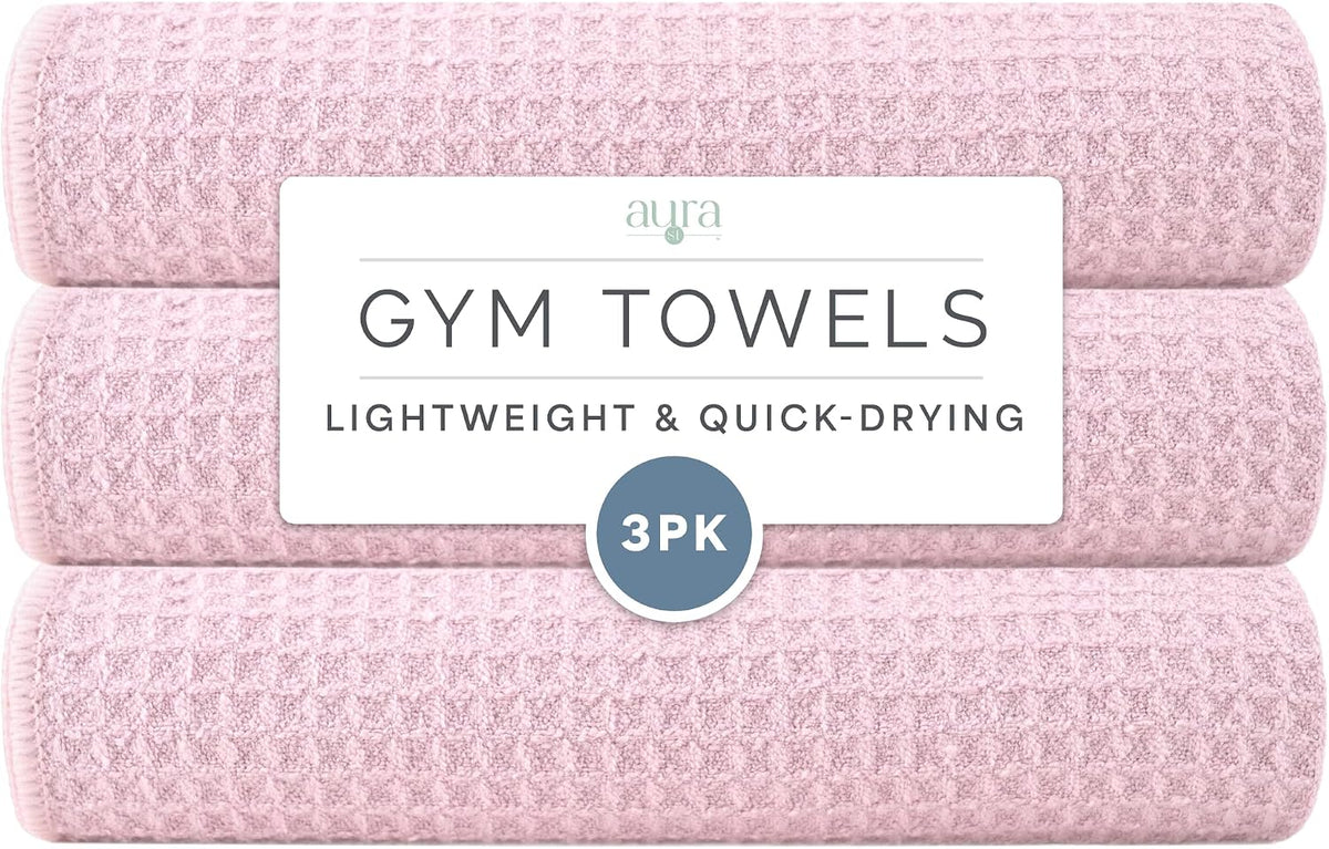 S&T INC. Microfiber Gym Towels, 3 Pack, 16" x 27", Honeycomb Pink
