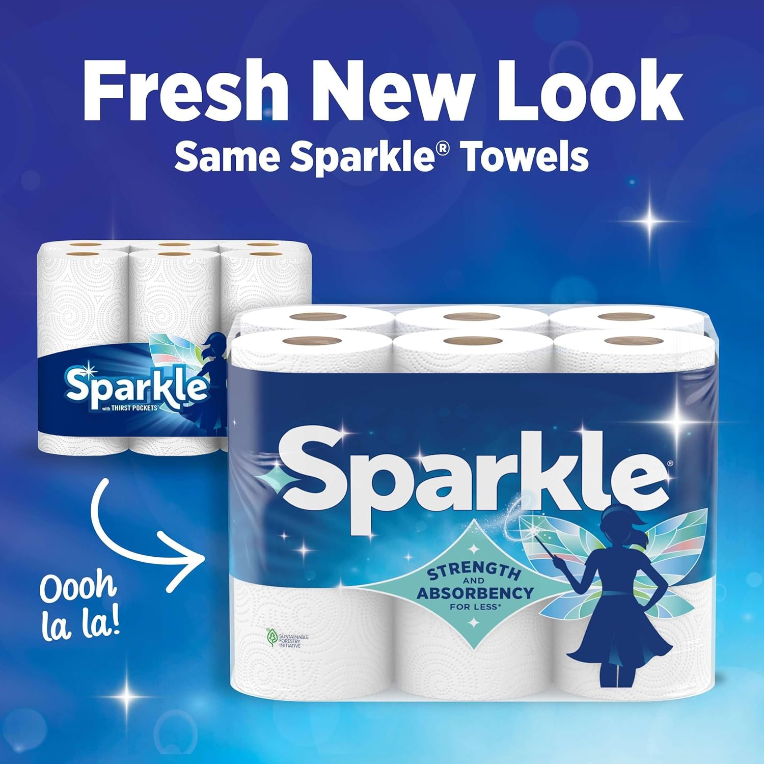 Sparkle Pick-A-Size Paper Towels, Spirited Print Design, 6 Double Rolls (660 Sheets Total) - Strong 2-Ply Towels for Kitchen Cleanup and Everyday Messes