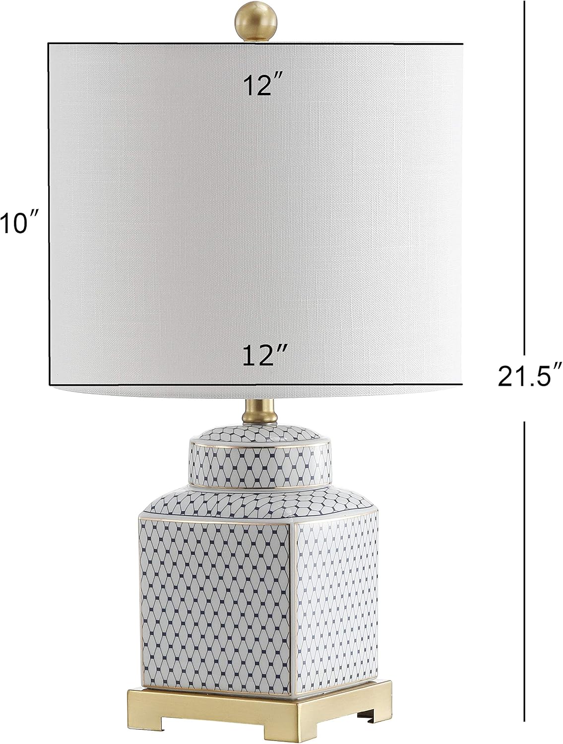 JONATHAN Y Cleo 21.5" Ceramic Metal Ginger Jar Table Lamp, White/Navy