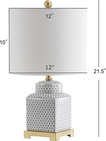 JONATHAN Y Cleo 21.5" Ceramic Metal Ginger Jar Table Lamp, White/Navy