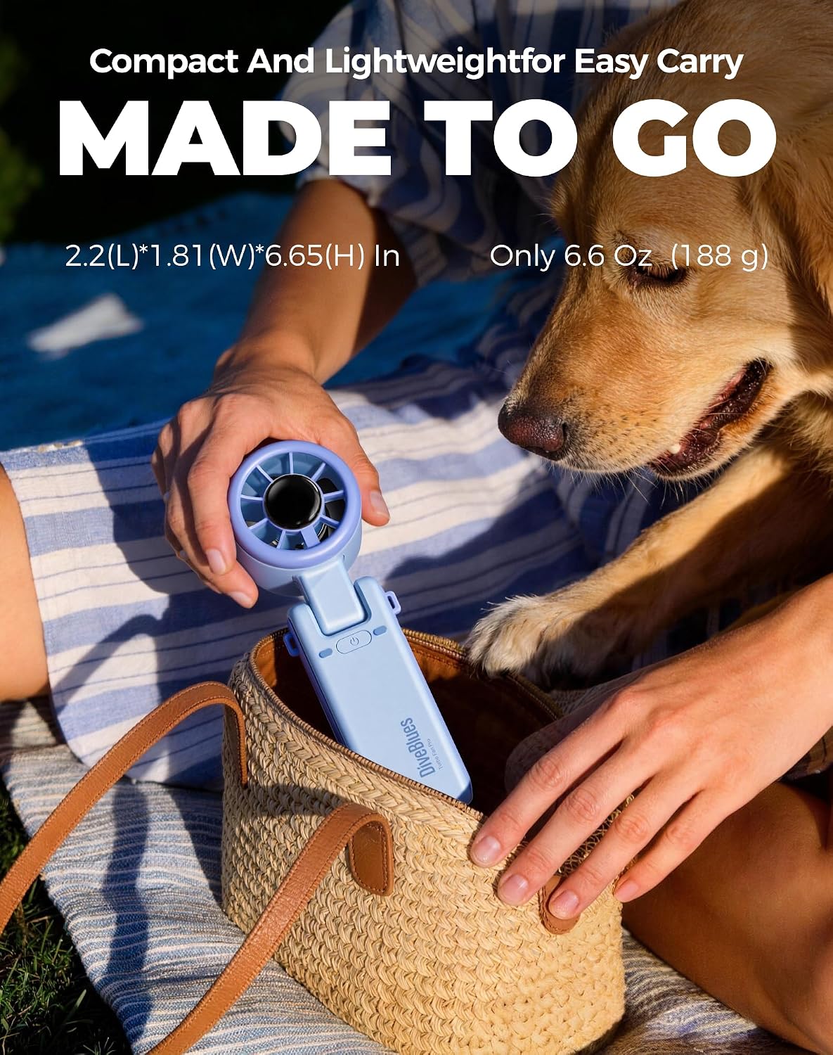 Diveblues Portable Handheld Turbo Fan, 5 Gear Wind, Battery Operated, Up to 12 Working Hours, 3 IN 1 Hand Fan with Air Turbo Tech Cooling Fan for Outdoor Activities, Travel, Working