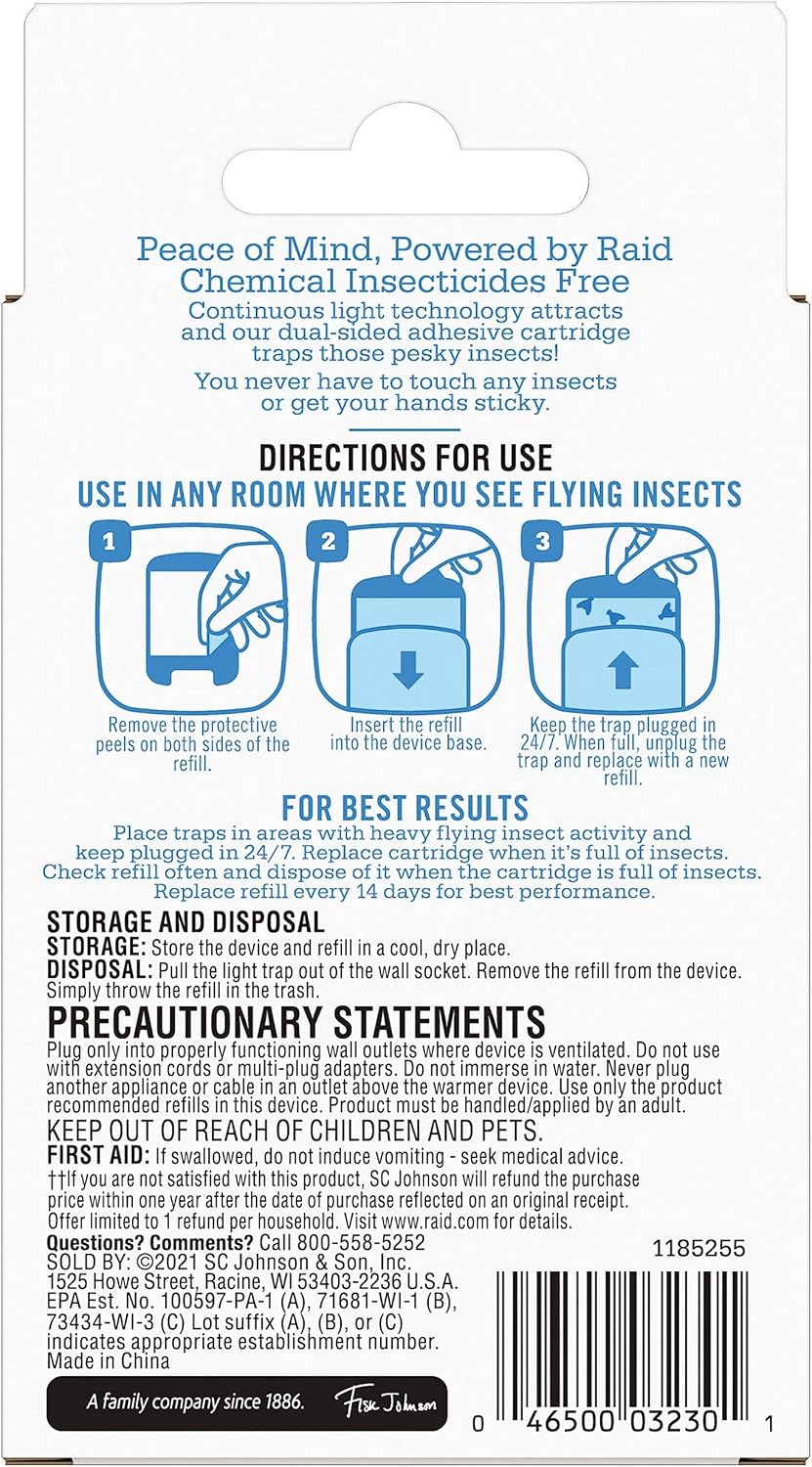 Raid Essentials Flying Insect Light Trap Refills, 2 Light Trap Refill Cartridges, Featuring Light Powered Attraction