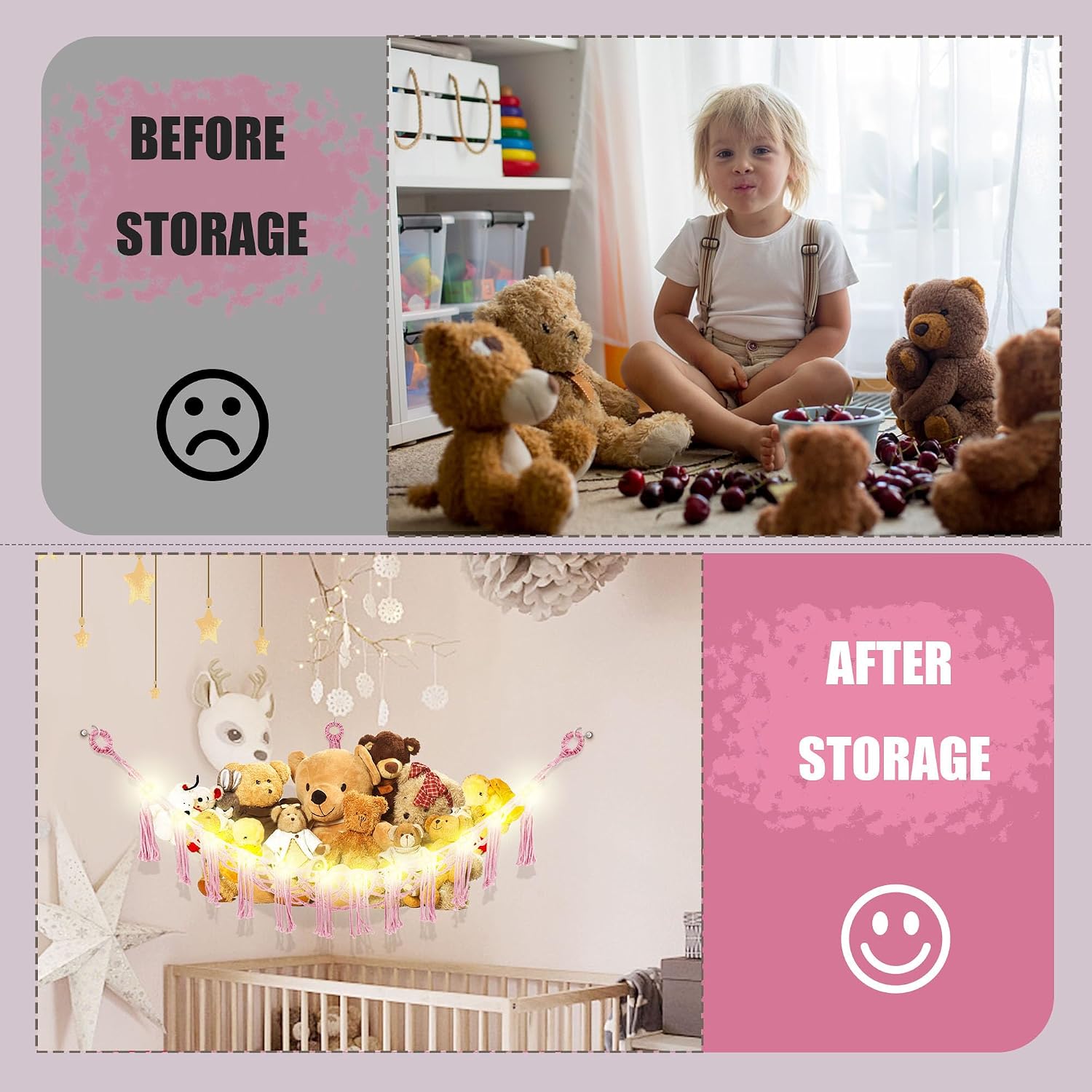 CERETIA Stuffed Animal Hammock Corner Plushie Net Storage, 2 Packs Pink