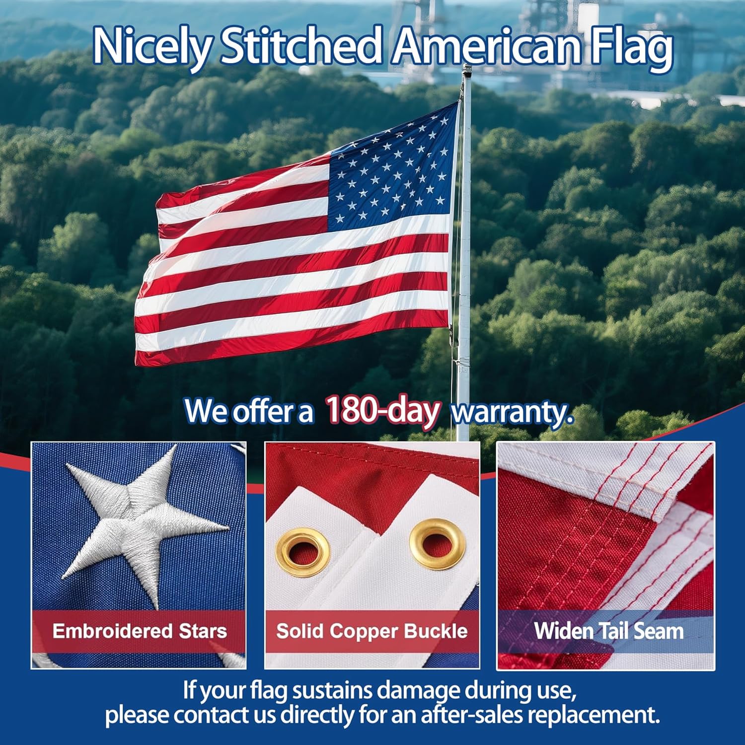 Made in USA American Flag 4x6Ft, Heavy Duty Nylon Outdoor Flag, Durable Construction for All Weather and High Wind Use, Fade Resistant, Weather Resistant, Long Lasting Premium Quality USA Flag