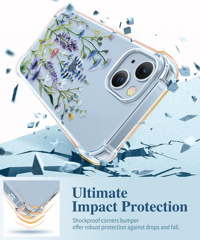 GVIEWIN for iPhone 14 Case Floral, Screen Protector & Camera Lens Protector