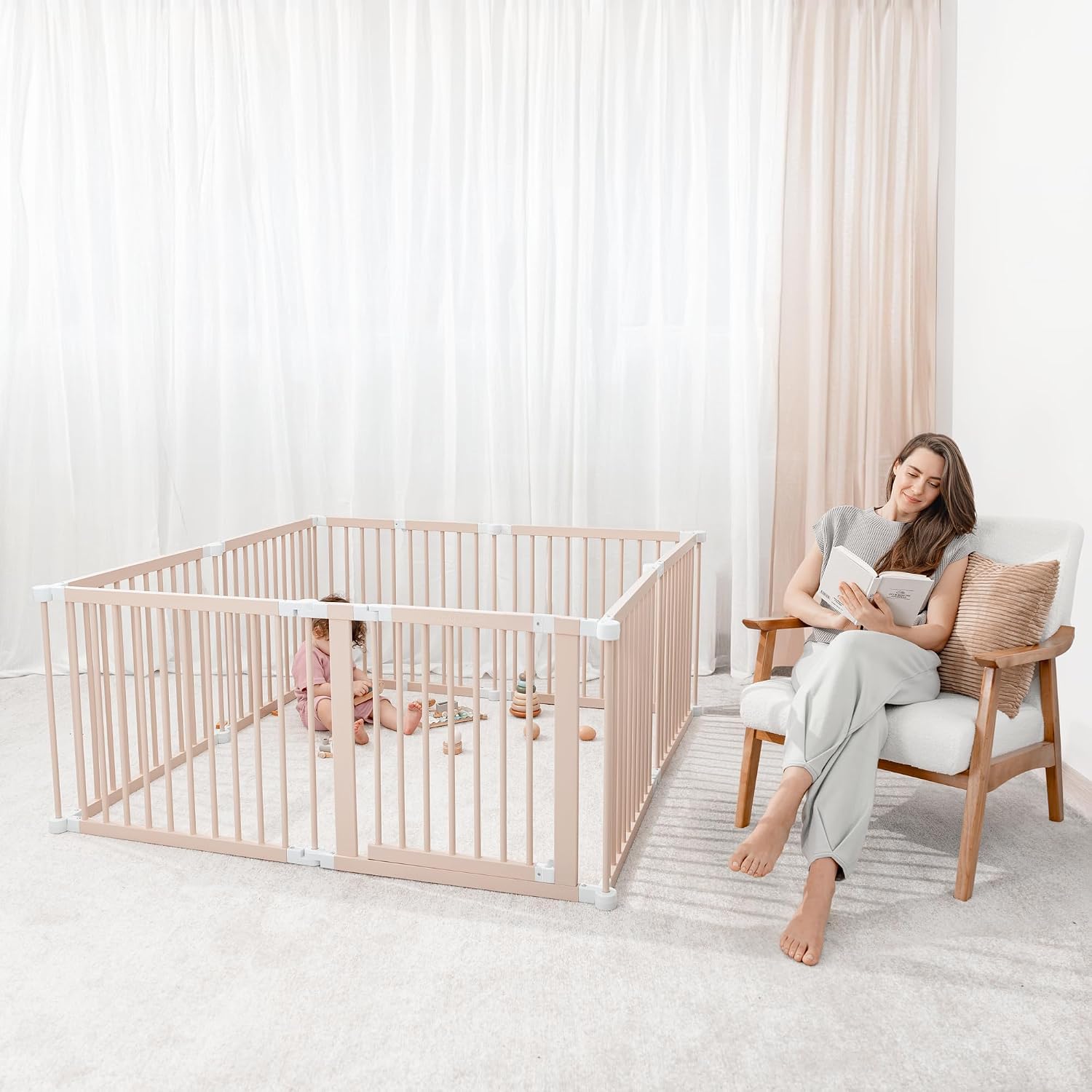 Comfy Cubs Baby Gate Playpen 57x57x25in - Foldable Playpen Blush
