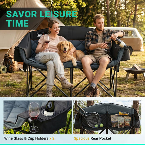 Overmont Oversized Double Camping Chair - Portable Folding with Cooler Bag