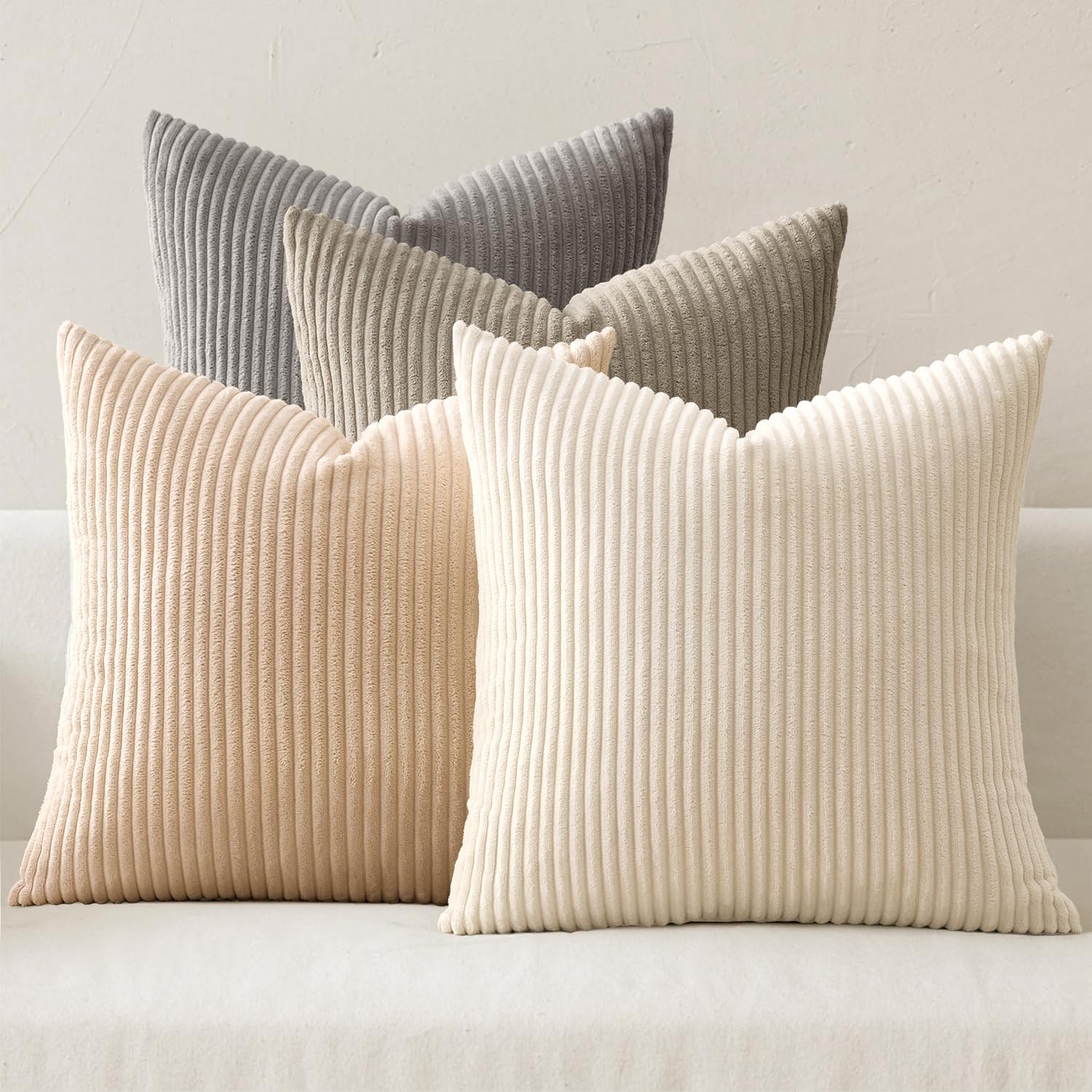MIULEE Soft Corduroy Decorative Throw Pillow Covers Neutral Cream 18x18