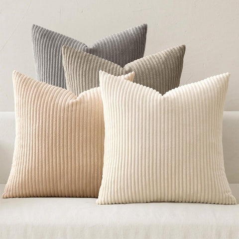 MIULEE Soft Corduroy Decorative Throw Pillow Covers Neutral Cream 18x18