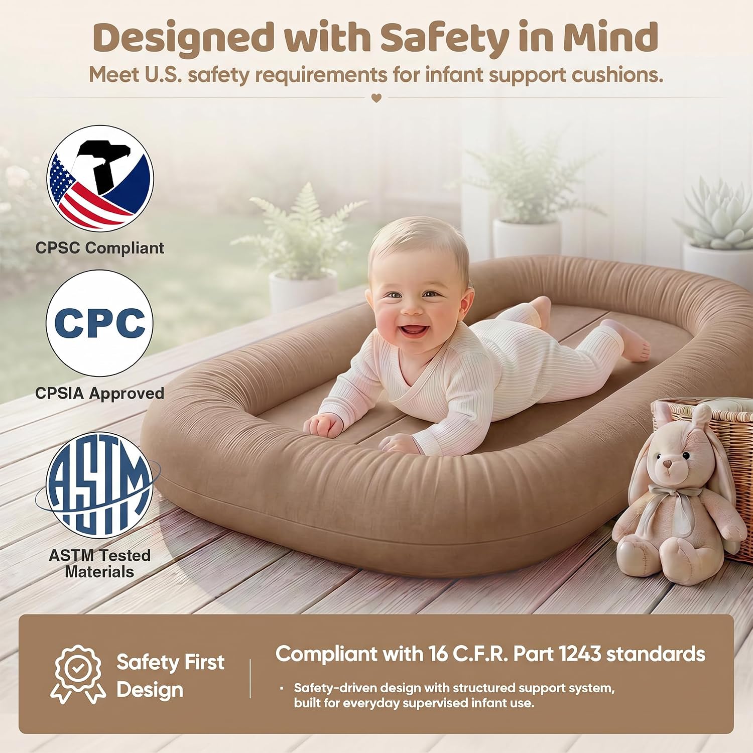 Baby Lounger, Infant Support Cushion 0-24 Months, Brown