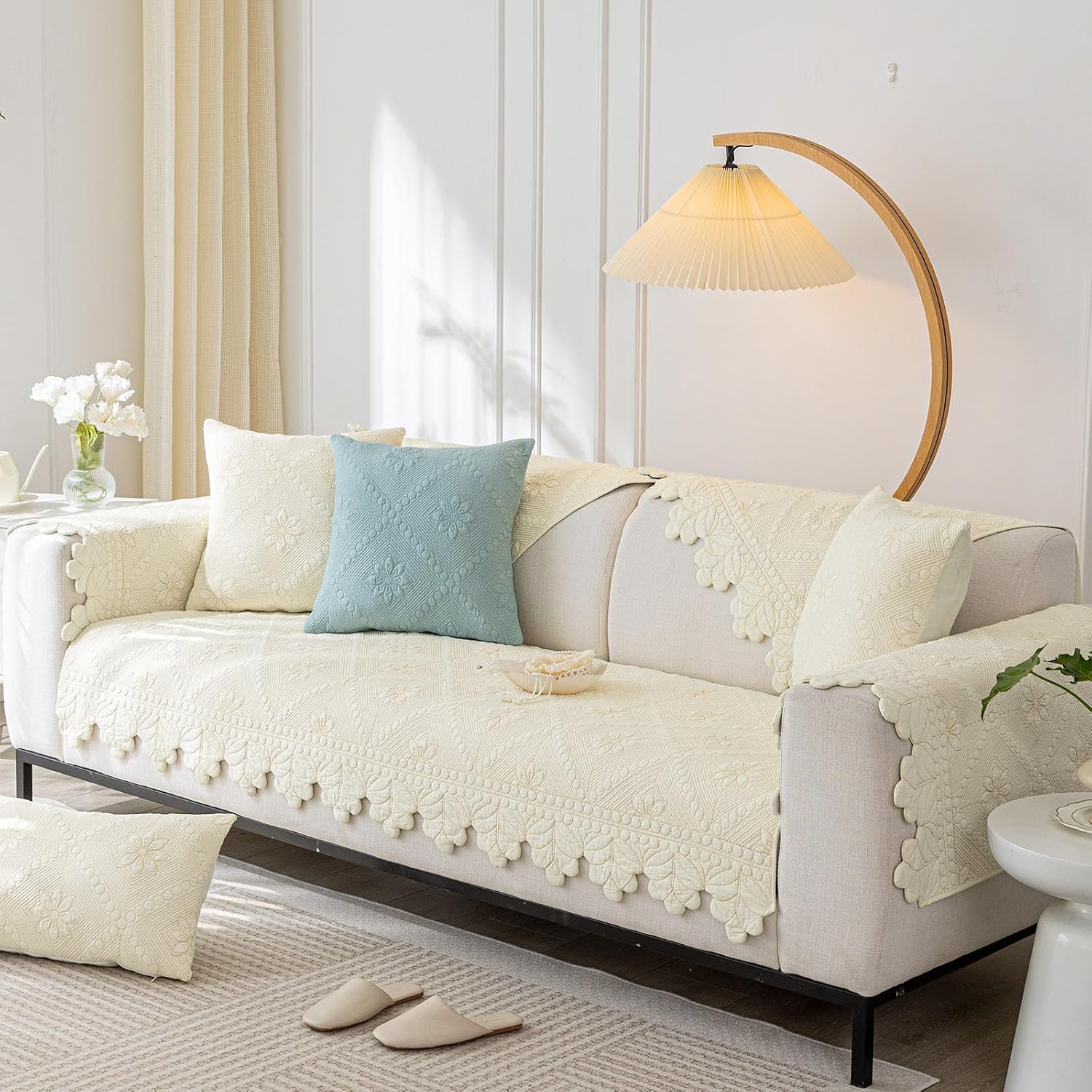 Cotton Quilted Couch Covers for Sofa Farmhouse Sofa Covers Washable