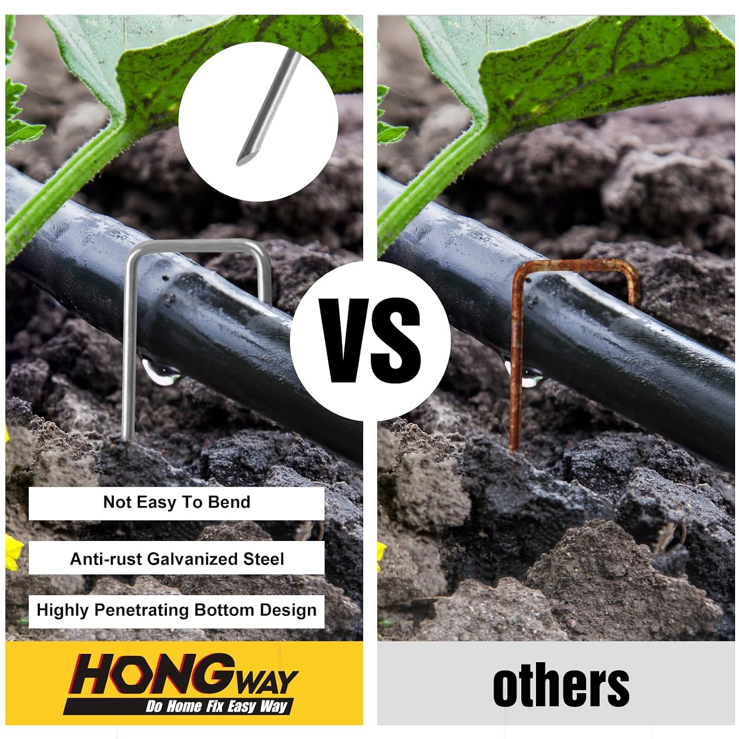 HongWay 240 Pack Landscape Staples 6 Inch, Galvanized Garden Stakes