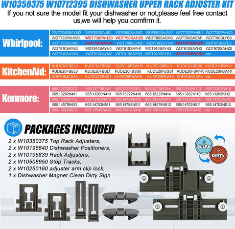 Upgraded W10350375 W10712395 Dishwasher Top Rack Adjuster Replacement Parts