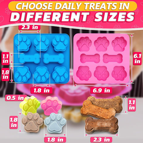 2 Pcs Frozen Dog Treat Molds Silicone, Bone & Paw Print, Non-Stick