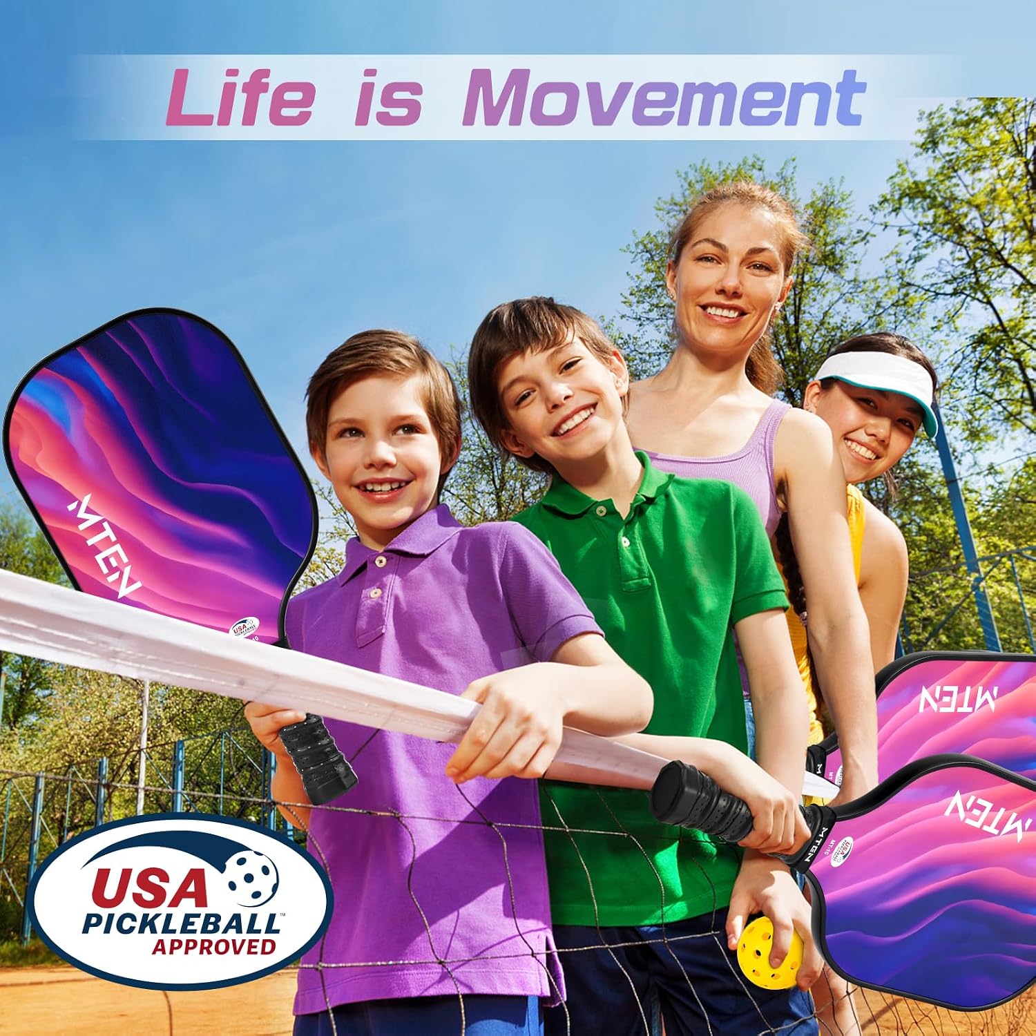 MTEN Pickleball Paddles Set of 2/4/1, USAPA Approved Fiberglass Rackets