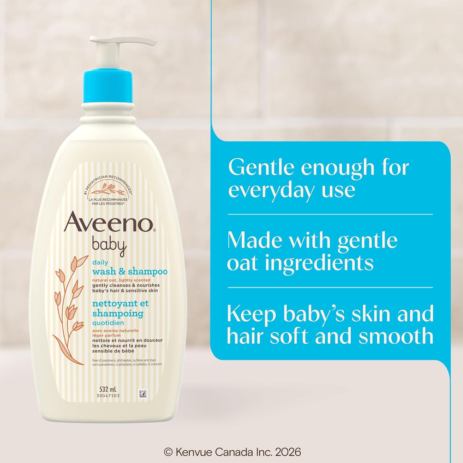 Aveeno Baby Daily Moisture Wash & Shampoo, Tear-Free, 18 fl. oz