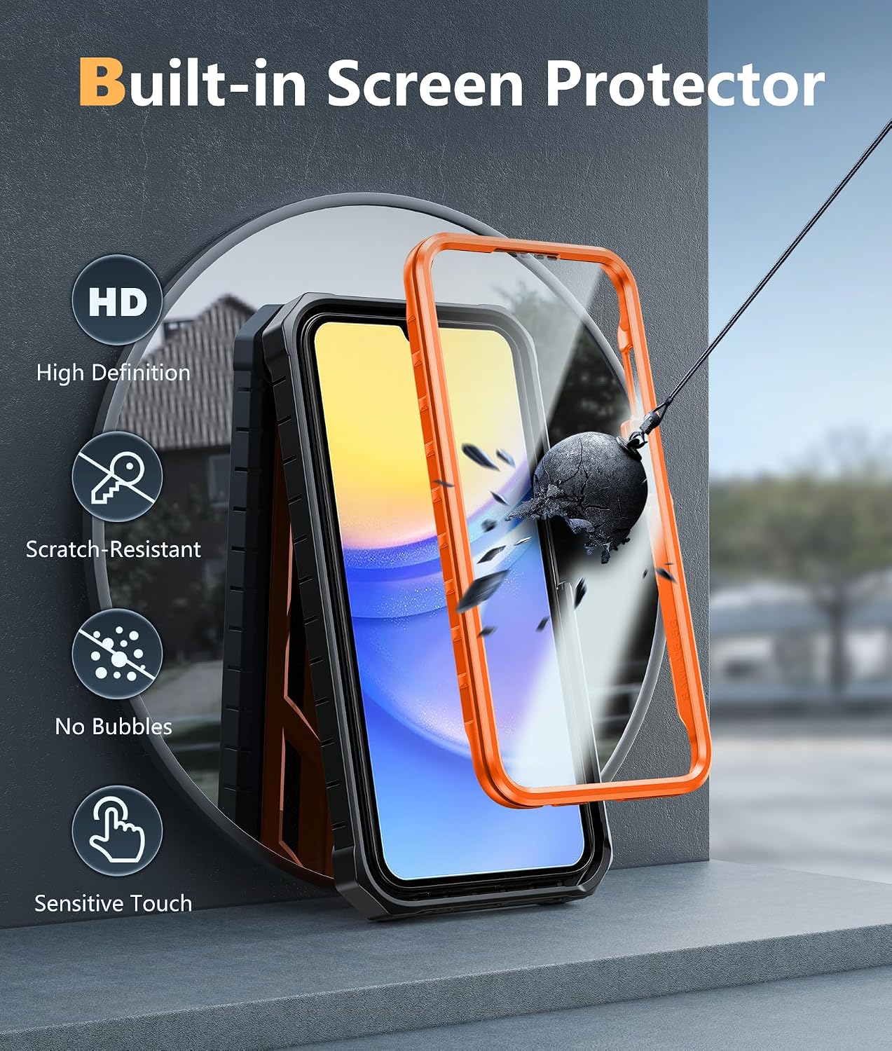 FNTCASE Phone Case for Samsung Galaxy A15 5G with Kickstand Orange