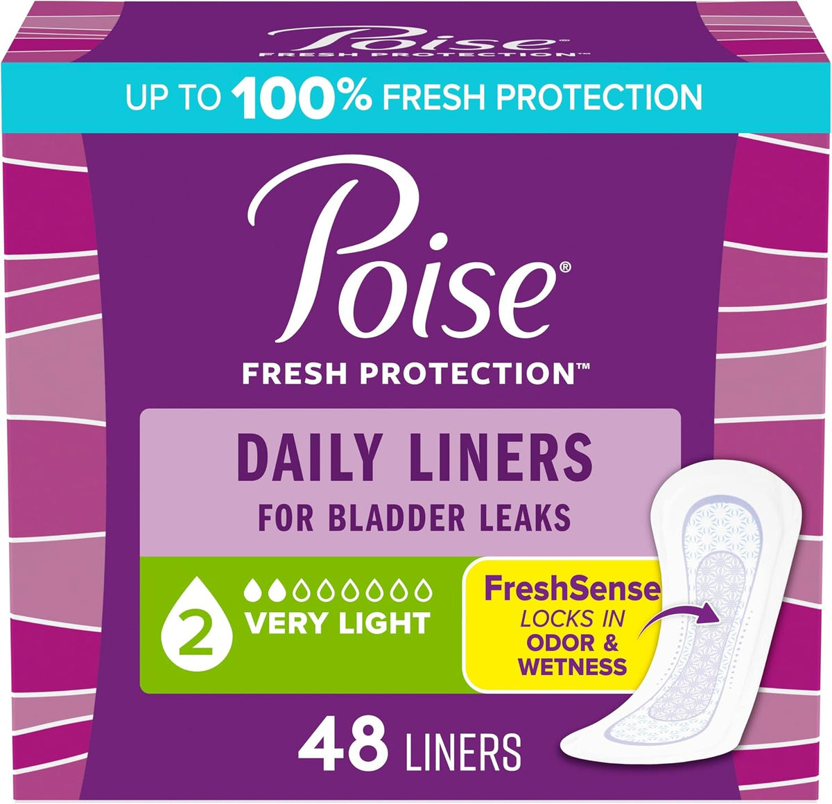 Poise Daily Liners, Incontinence Panty Liners, 2 Drop, 48 ct