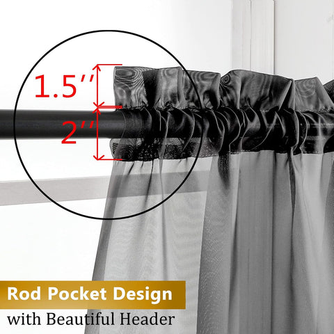Aiyufeng 2 Panels Black Sheer Valance 14 Inch Length, Short Black Sheer Curtains for Bedroom, 14 Inches Kitchen Curtains for Small Window, Dual Rod Pocket (40 by 14 Inches Long)