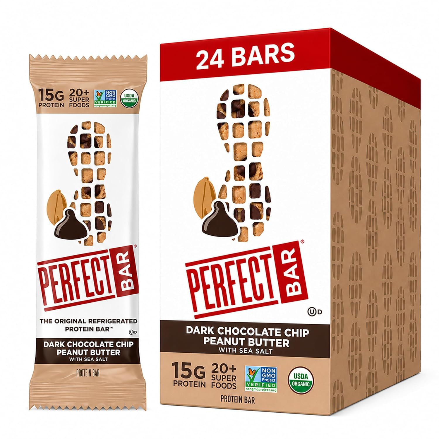 Perfect Bar Original Refrigerated Protein Bar, Dark Chocolate Chip Peanut Butter, 2.3 Ounce Bar, 8 Count (Pack of 3)