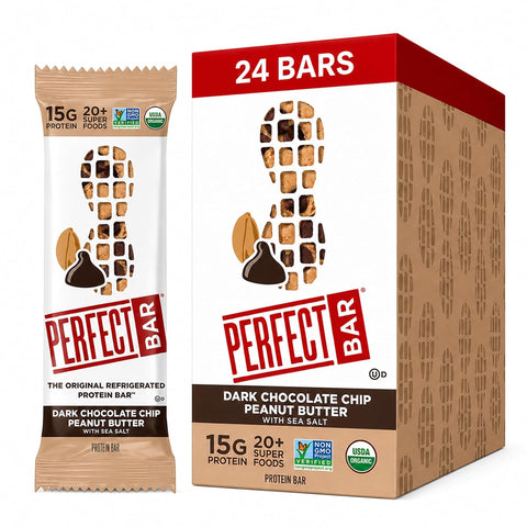 Perfect Bar Original Refrigerated Protein Bar, Dark Chocolate Chip Peanut Butter, 2.3 Ounce Bar, 8 Count (Pack of 3)