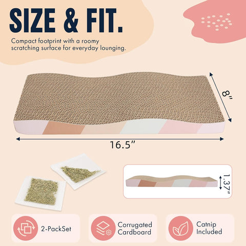 SIDAZON Cat Scratching Board cat Scratcher Cat Scratch Pad Cardboard cat scratchers for Indoor Cats Reversible Large Wide Corrugated with Catnip(2pcs)