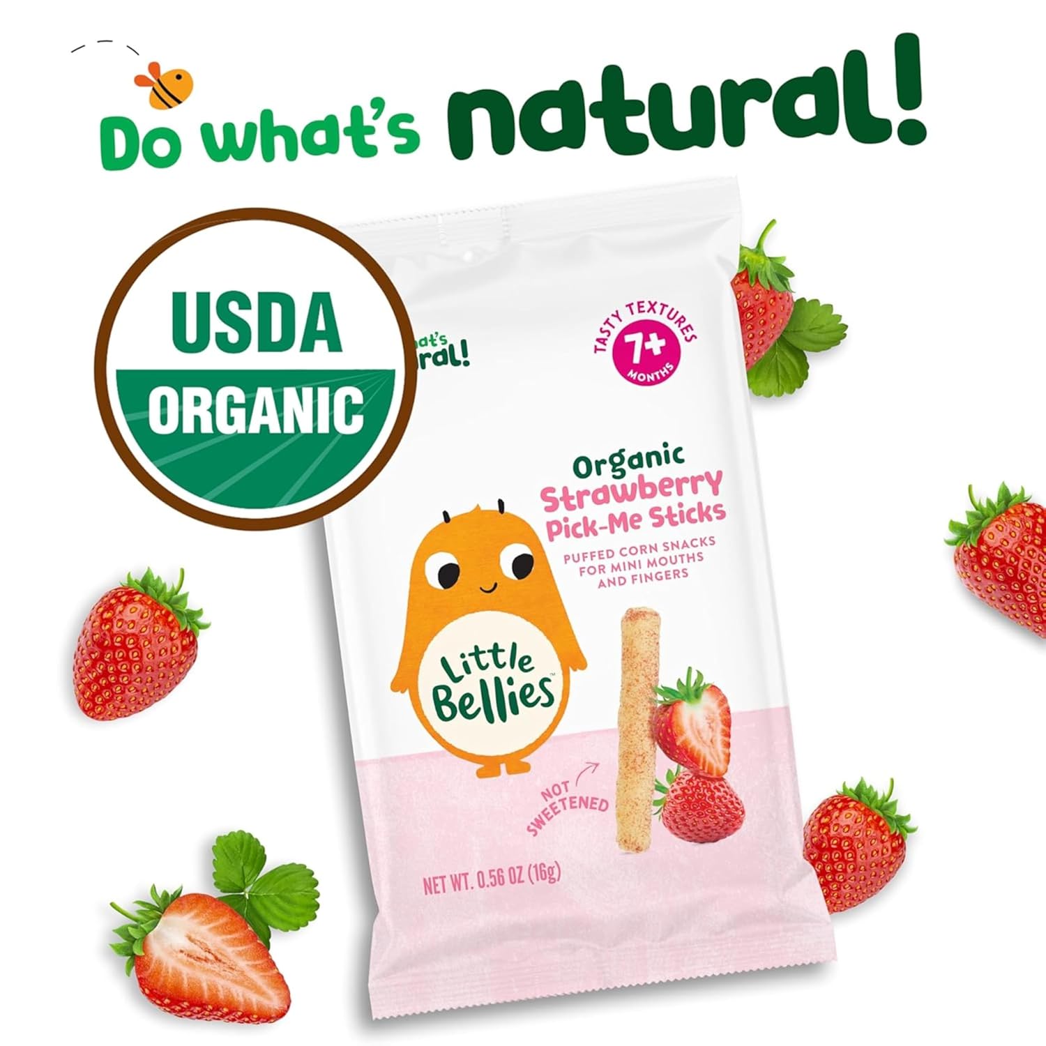 Little Bellies Organic Strawberry Pick-Me Sticks Baby Snack 0.56 oz, 5 Pack