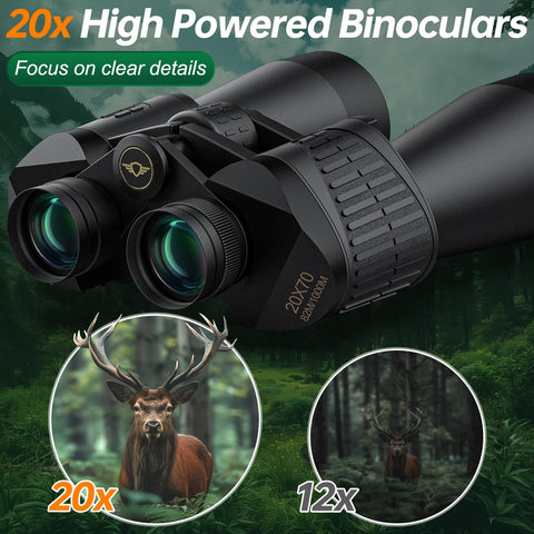 Binoculars for Adults High Powered - 20x70 HD Bird Watching Binoculars with Long Range - Clear Low Light Binoculars with High Magnification for Travel Hiking Sports Hunting Cruise Stargazing Wildlife