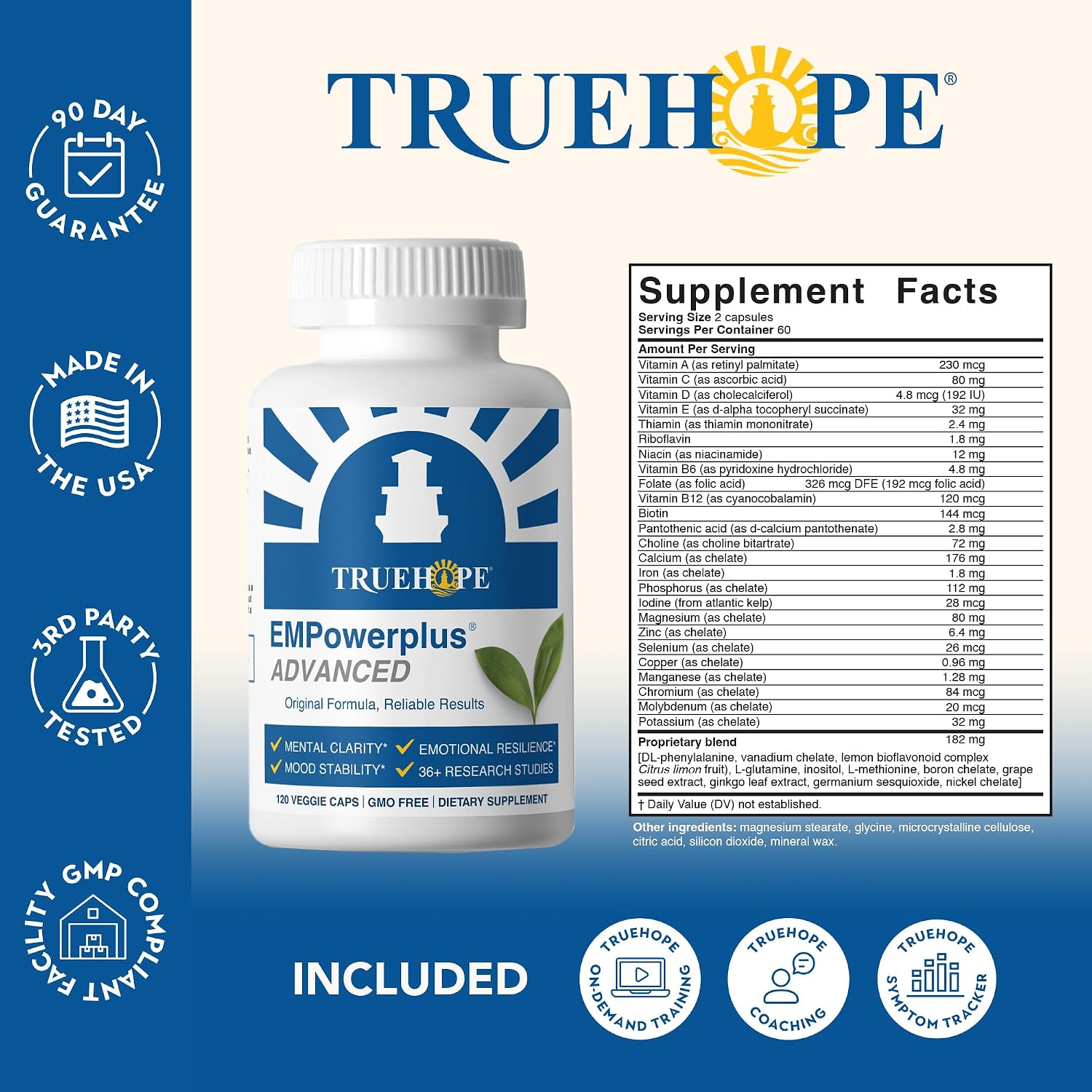 Truehope EMPowerplus Advanced Multivitamin for Mood & Stress, 30 Day Supply