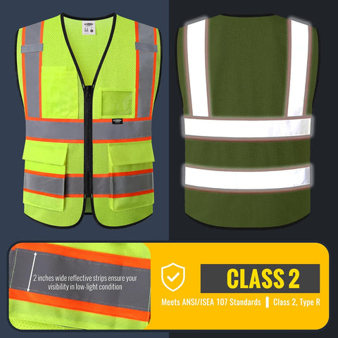JKSafety Safety Vest for men women Hi Vis Vest with Pockets and Zipper High Visibility Reflective Vests BX320