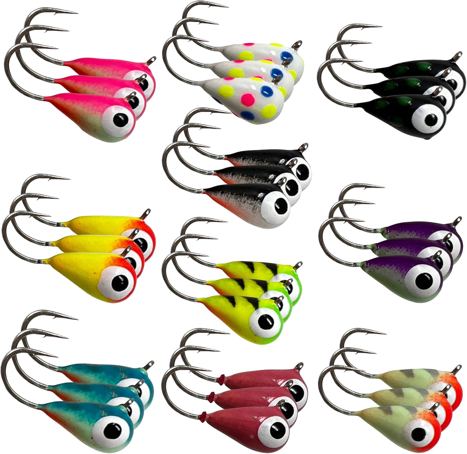 Reaction Tackle Tungsten Ice Fishing Jigs, Tear Drop Jig Heads that Glow with UV Light for Panfish, Crappie, Walleye, Perch, Trout and Bluegill