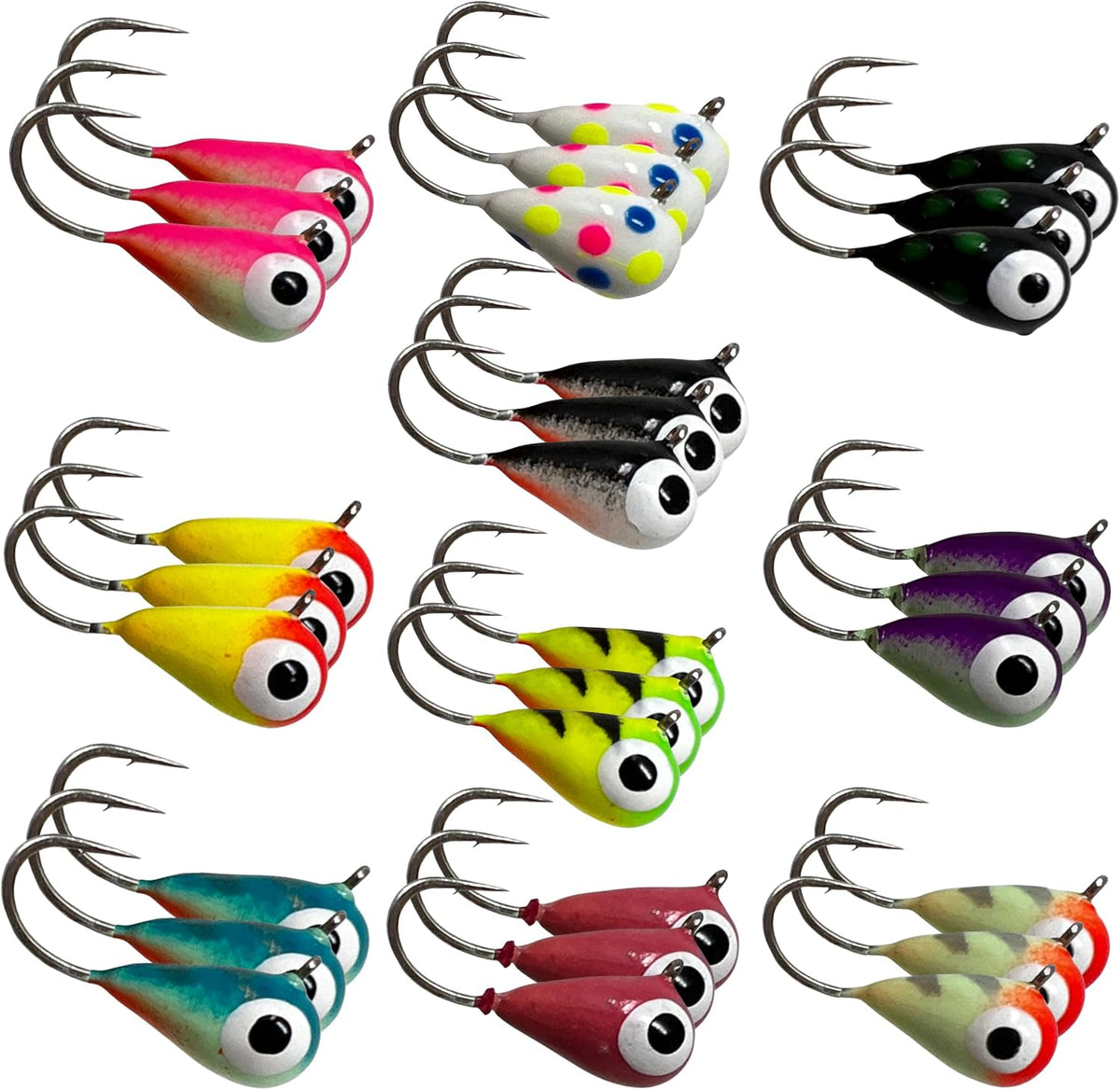 Reaction Tackle Tungsten Ice Fishing Jigs, Tear Drop Jig Heads that Glow with UV Light for Panfish, Crappie, Walleye, Perch, Trout and Bluegill