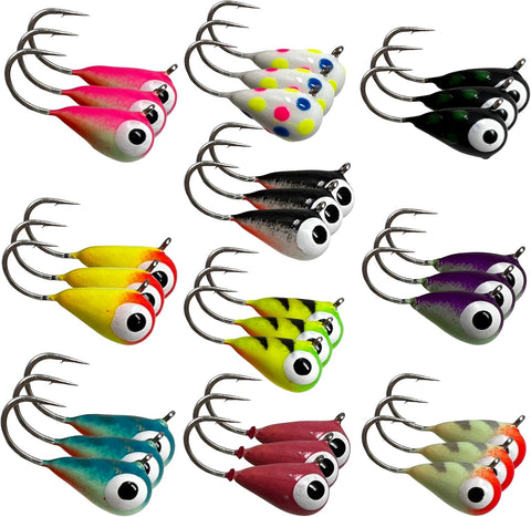Reaction Tackle Tungsten Ice Fishing Jigs, Tear Drop Jig Heads that Glow with UV Light for Panfish, Crappie, Walleye, Perch, Trout and Bluegill