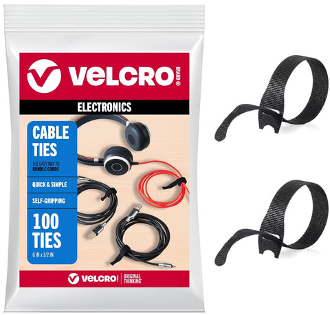 VELCRO Brand Reusable Cable Ties, Cord Management, 6in, Black, 100 Pack