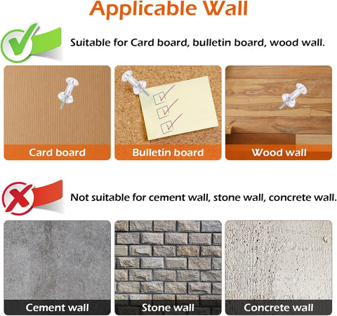 200 Pcs Push Pins Tacks, Thumb Tacks for Wall, Clear Plastic Head, Steel Point, Decorative Push Pins, Standard Thumb Tacks for Bulletin Board, Corkboard, Map, Calendar, Photo, Home, Office