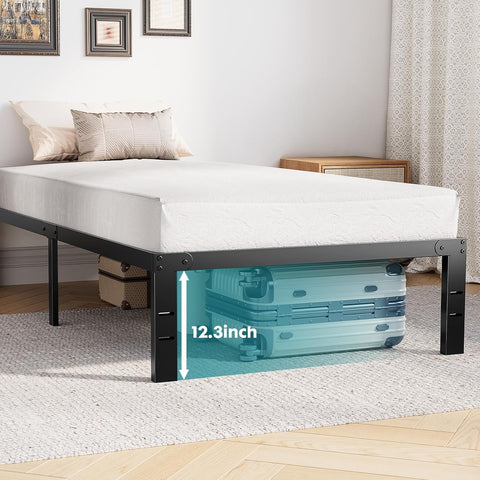 OLIXIS Twin Metal Platform Bed Frame - 14in High Heavy Duty Mattress Foundation with Storage Space, No Box Spring Needed, Sturdy Steel Slat Support, Easy Assembly, Black