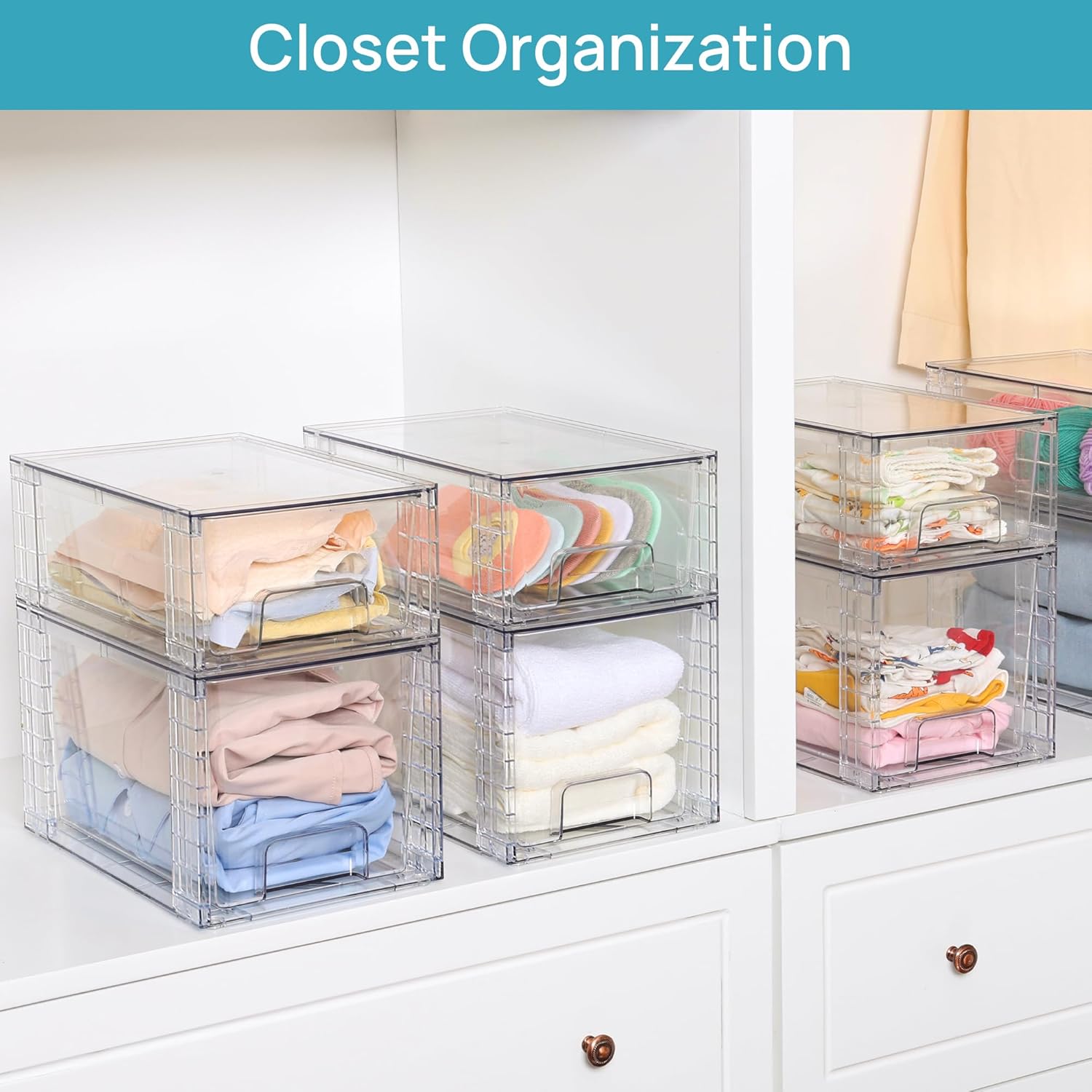 Vtopmart 4 Pack Large Stackable Storage Drawers, Clear