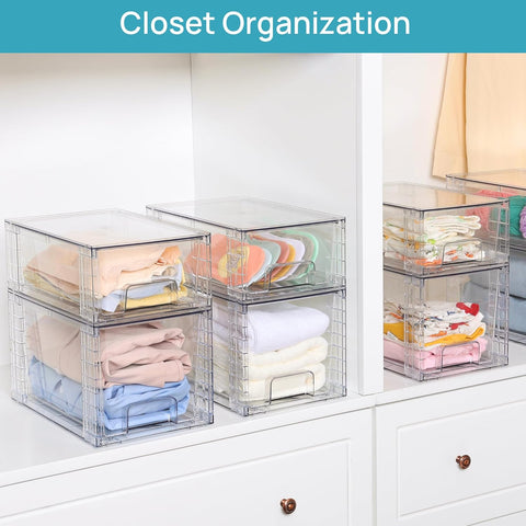 Vtopmart 4 Pack Large Stackable Storage Drawers, Clear