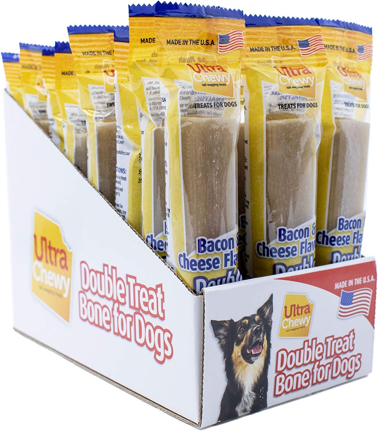 Ultra Chewy Double Treat Bones Dog Treats, Bacon & Cheese, 24 Count