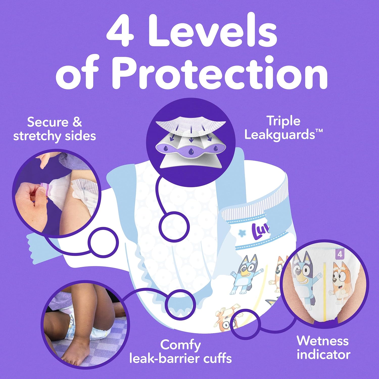 Luvs Size 6 Baby Diapers, Platinum Protection Bluey Diapers for Day & Night,Size 6 (35+ lbs), 144 Count