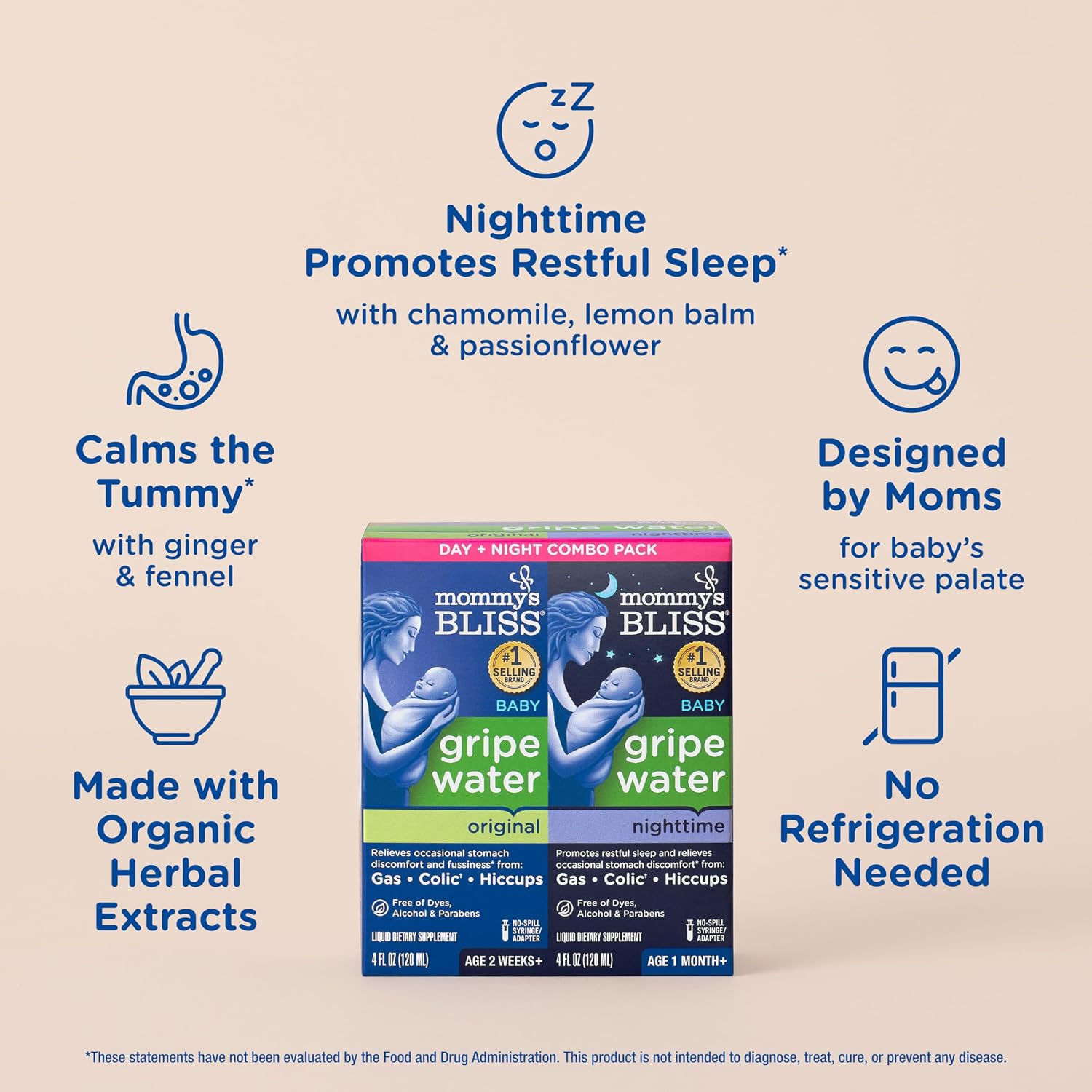 Mommy's Bliss Gripe Water Day & Night Combo, 1 Month+, 4 Fl Oz (Pack of 2)