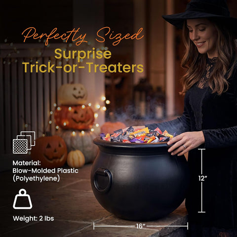 Union Products Black 16 Inch Spooky Witch Cauldron for Indoor and Outdoor Halloween Decoration and Trick or Treat Candy Container, Black