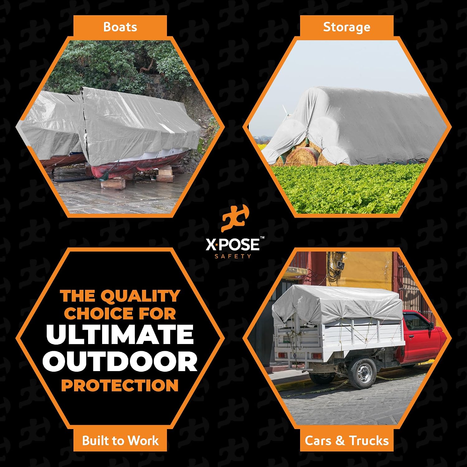12' x 16' Super Heavy Duty 16 Mil Silver/Brown Poly Tarp Cover - Thick Waterproof, UV Resistant, Rip and Tear Proof Tarpaulin with Grommets and Reinforced Edges - by Xpose Safety