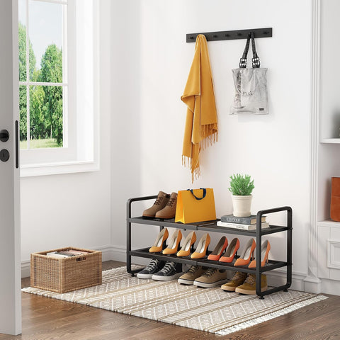 Expandable Metal Shoe Rack for Closet, Entryway & Garage, 2-Tier, Black